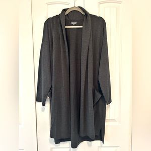 Eileen Fisher Med Knit Long Cardigan Open-front w/Pockets Dark Grey Tencel